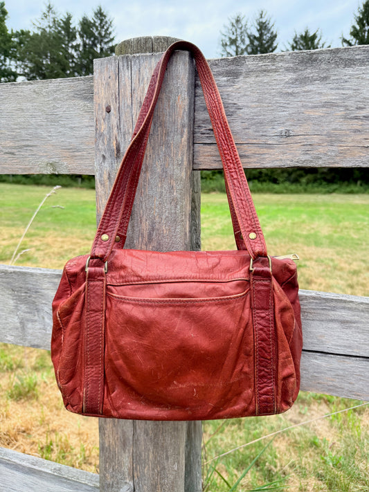 Vintage 1970s Burgundy Leather Shoulder Bag