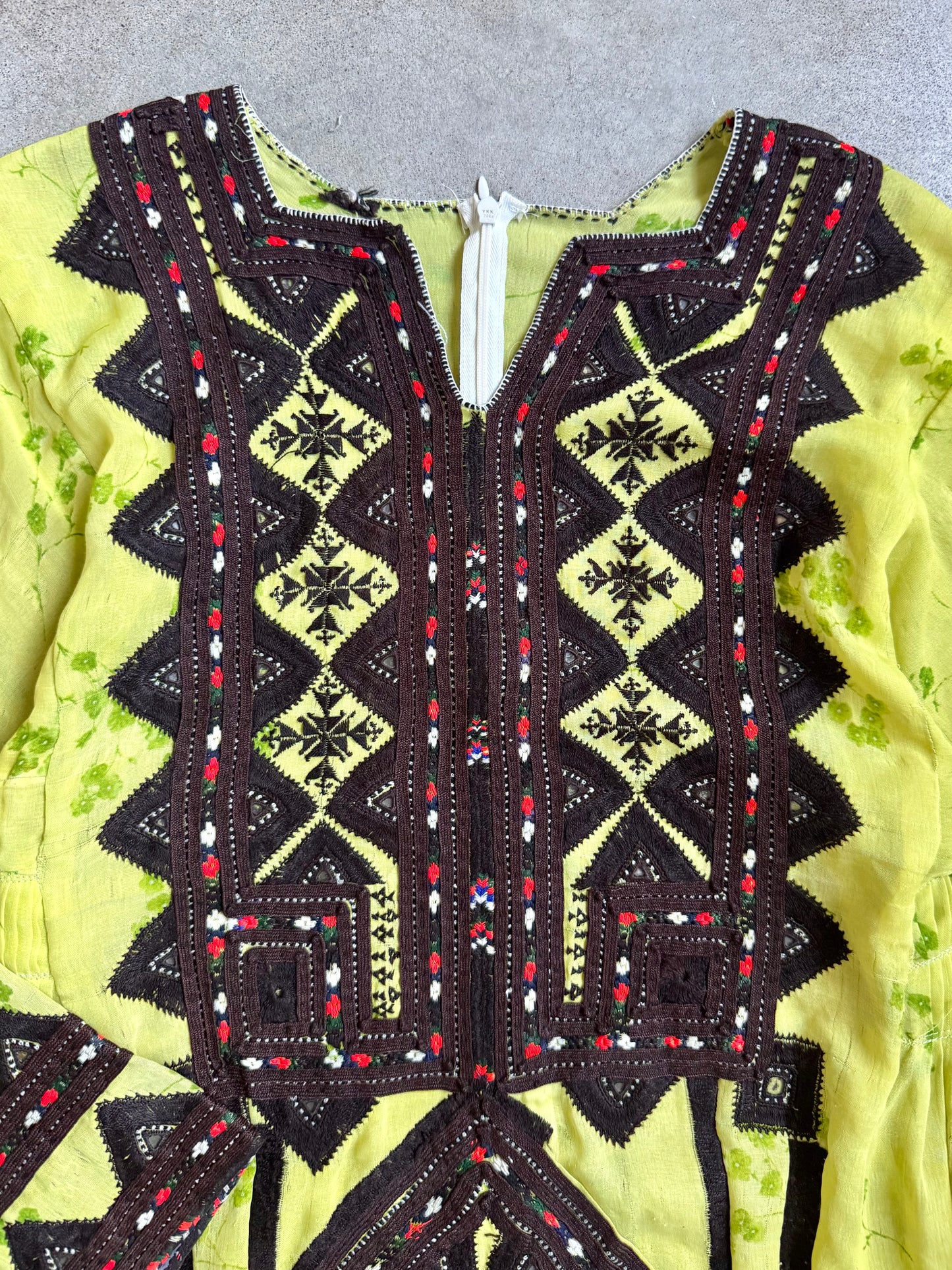 Vintage Green Afghan Balochi Embroidered Dress | Medium