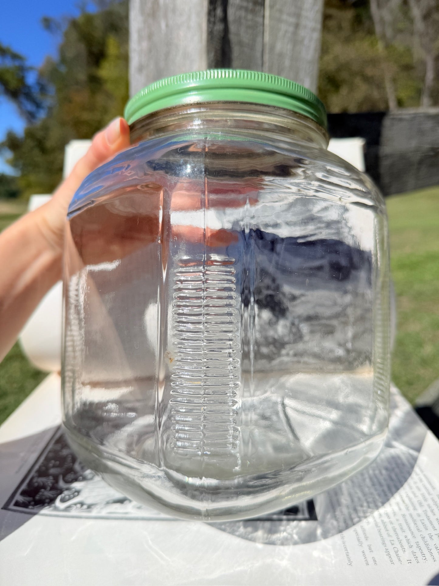 Vintage 1950s Anchor Hocking Green Lidded Glass Hoosier Jar