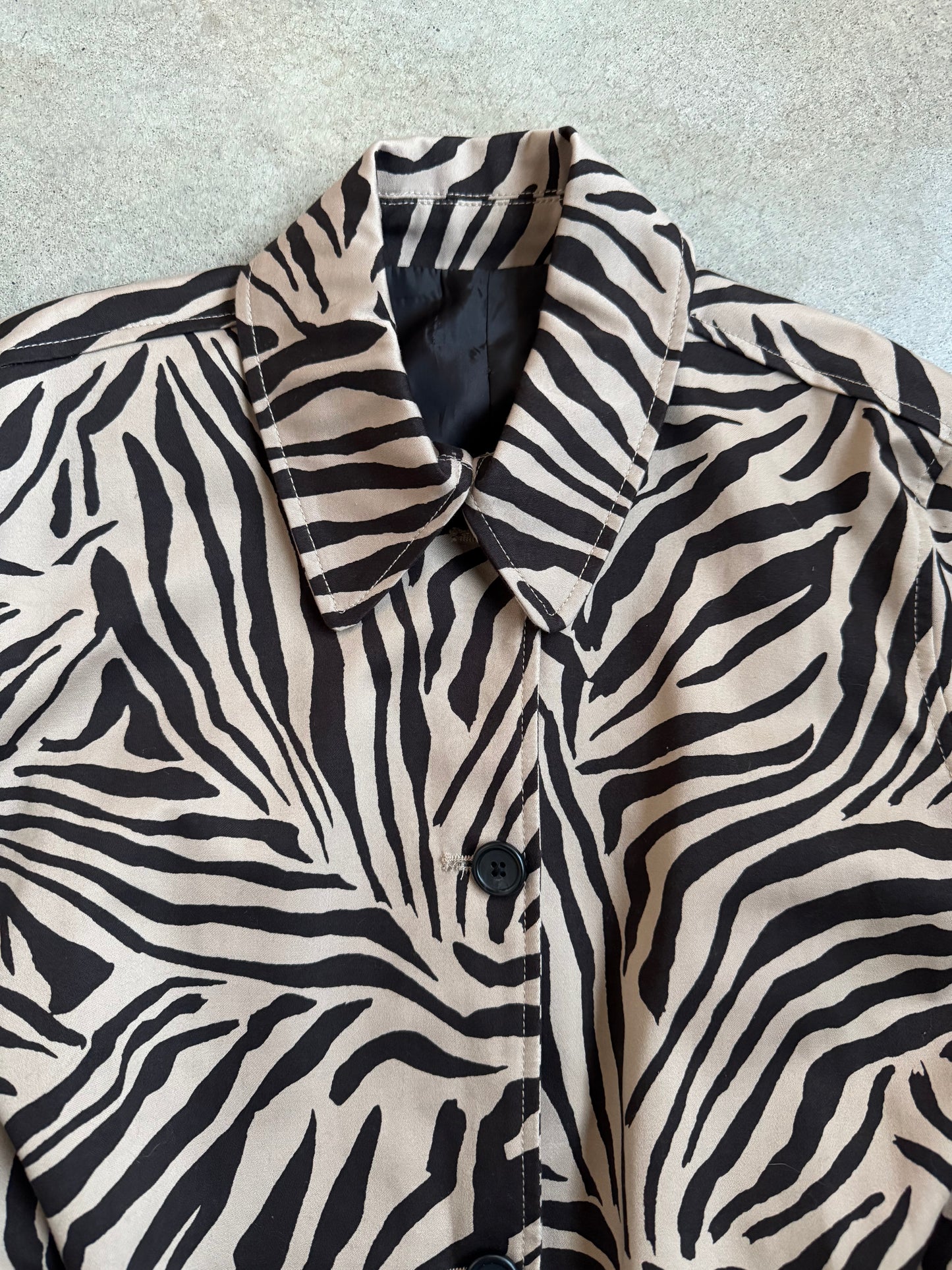Vintage 1990s Brown Zebra Print Short Trench Coat | Medium