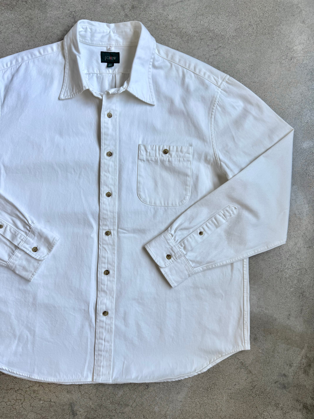 Vintage 1990s J.Crew White Selvedge Twill Heavyweight Cotton Shirt | XXL