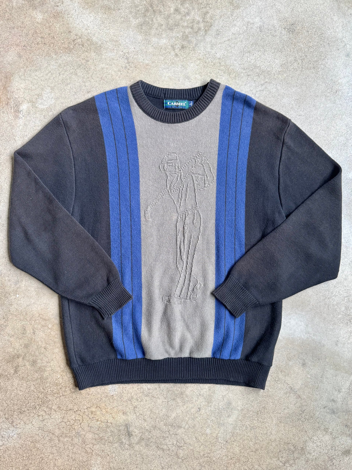 Vintage 1990s Carmel Striped Golfer Knit Crewneck Sweatshirt | Large