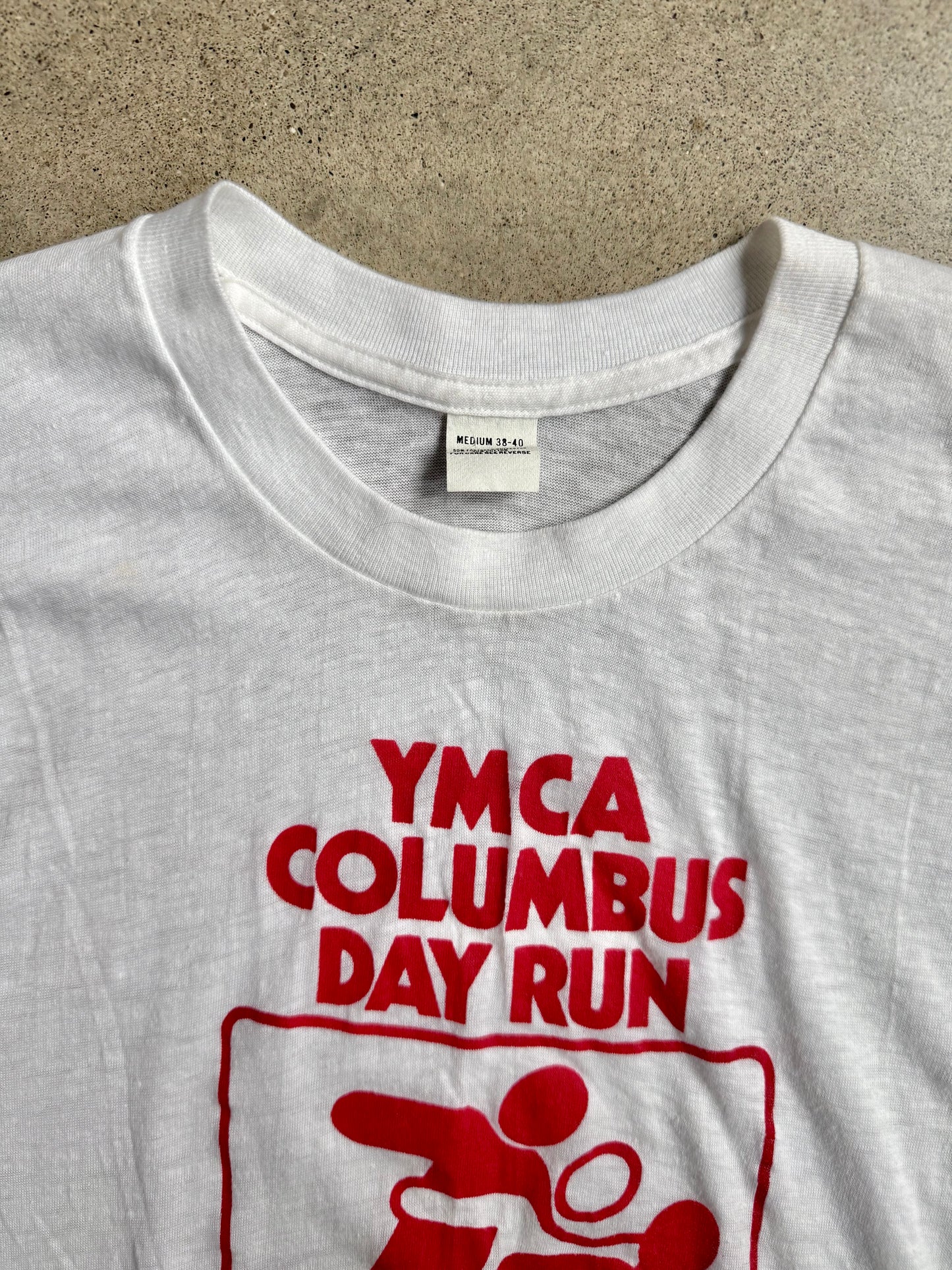 Vintage 1970s YMCA Columbus Day Run White Graphic Tee | XS/S