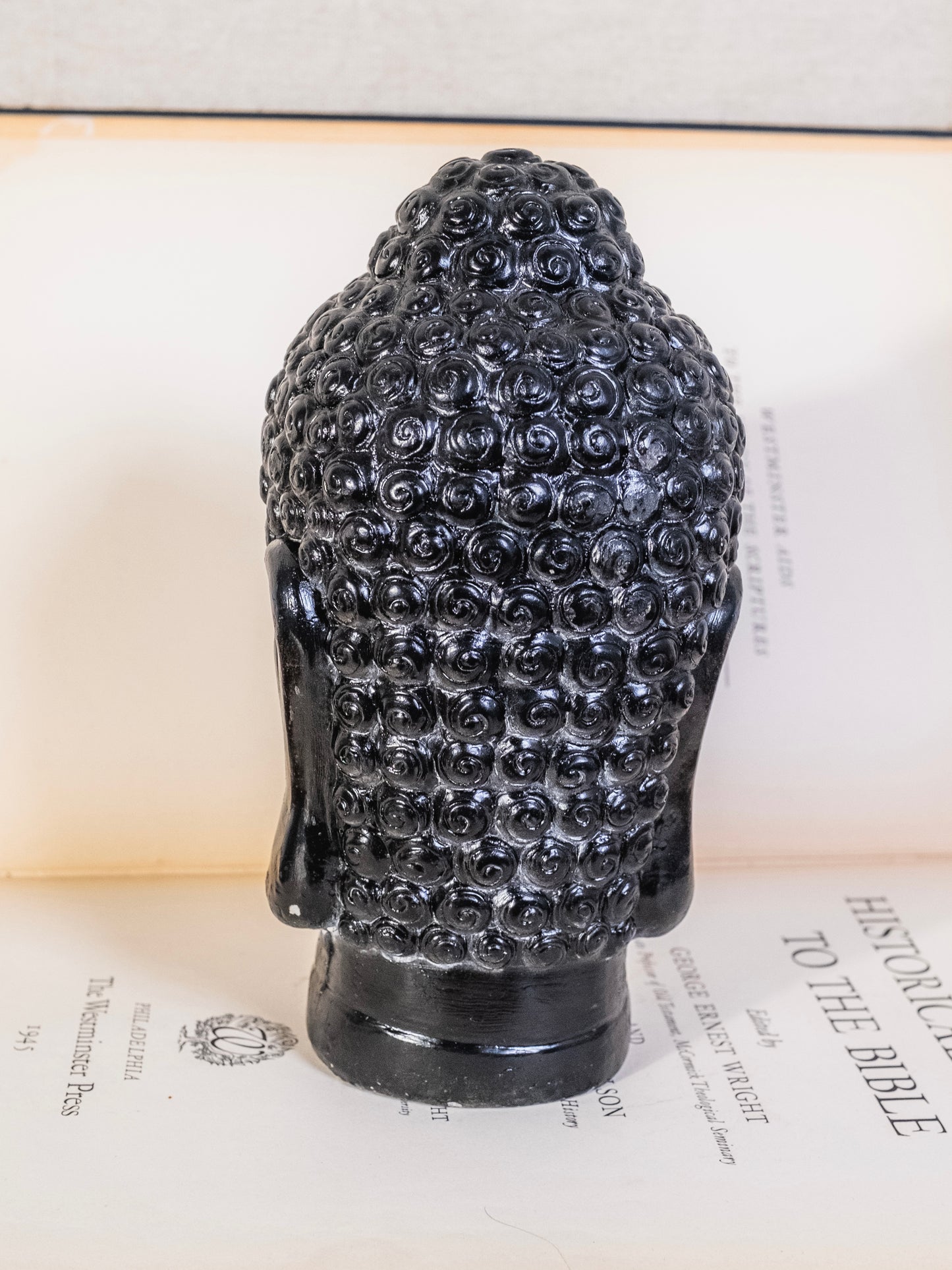 Vintage Black Cement Buddha Statue Bust