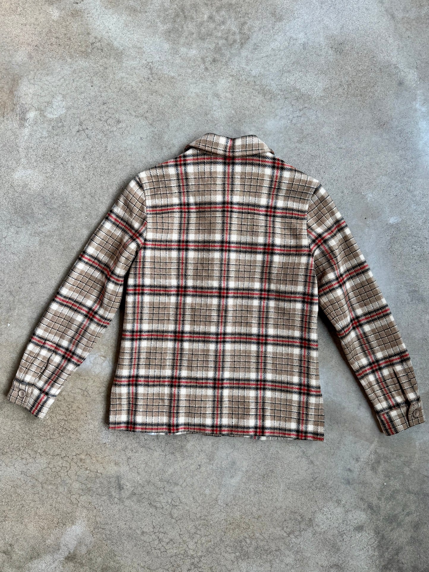 Vintage 1990s Pendleton Tan & Red Plaid Wool Shirt Jacket | Small