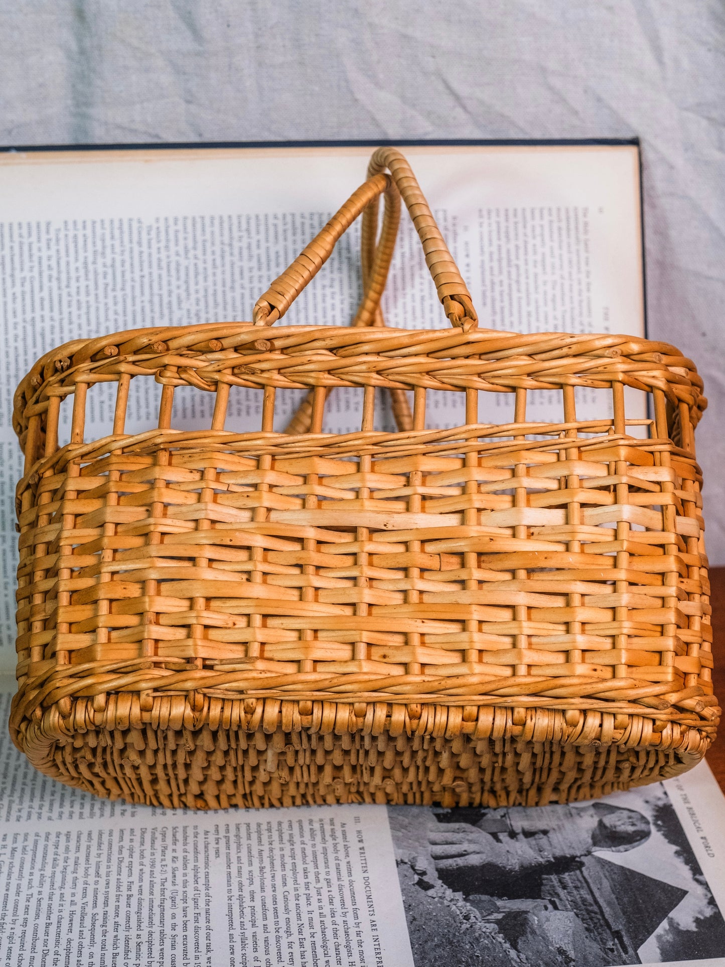 Vintage 1960s/70s Woven Wicker Basket w/ Handles