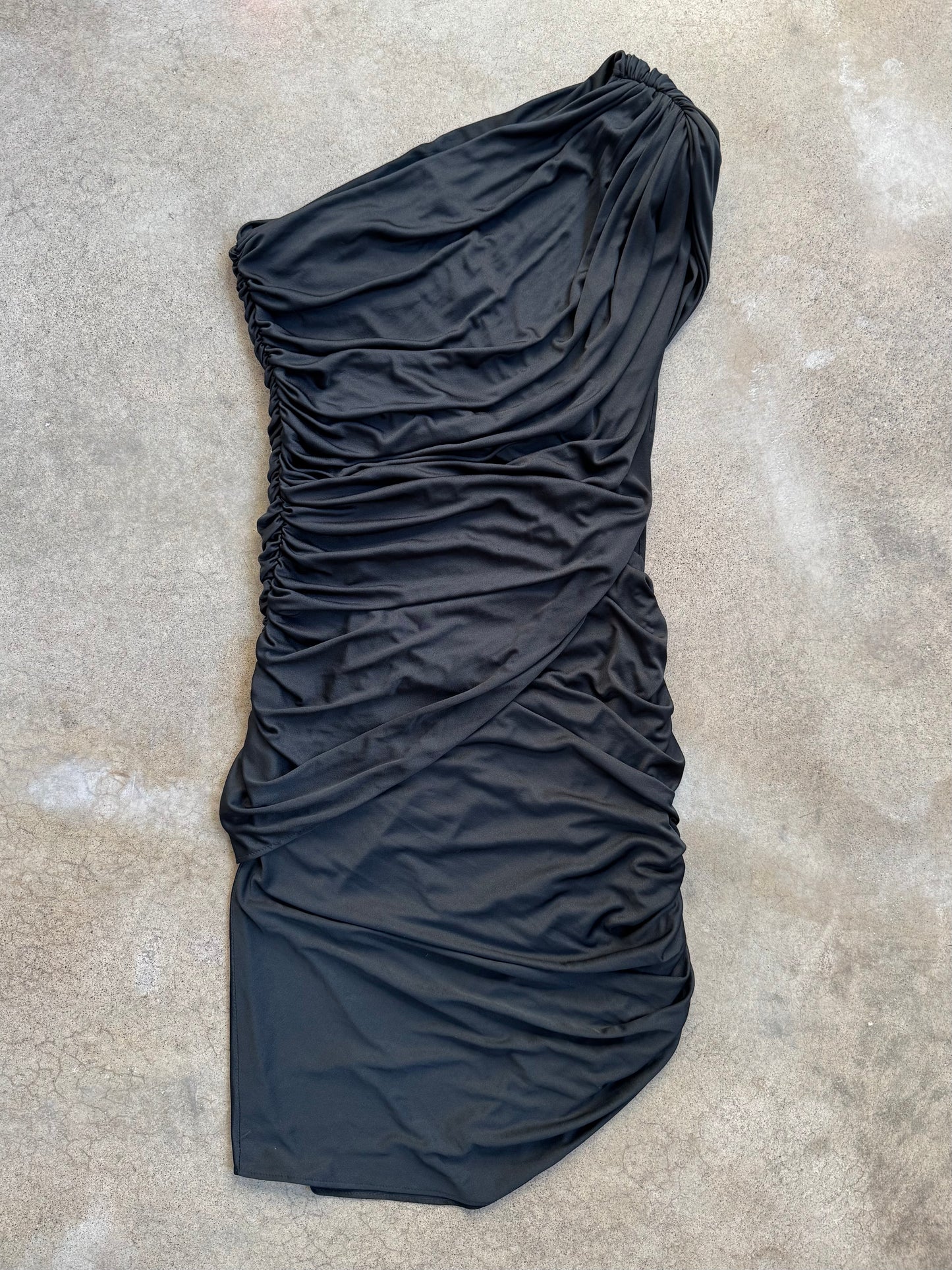 Vintage 1980s Climax Karen Okada for David Howard One-Shoulder Ruched Formal Dress | Medium