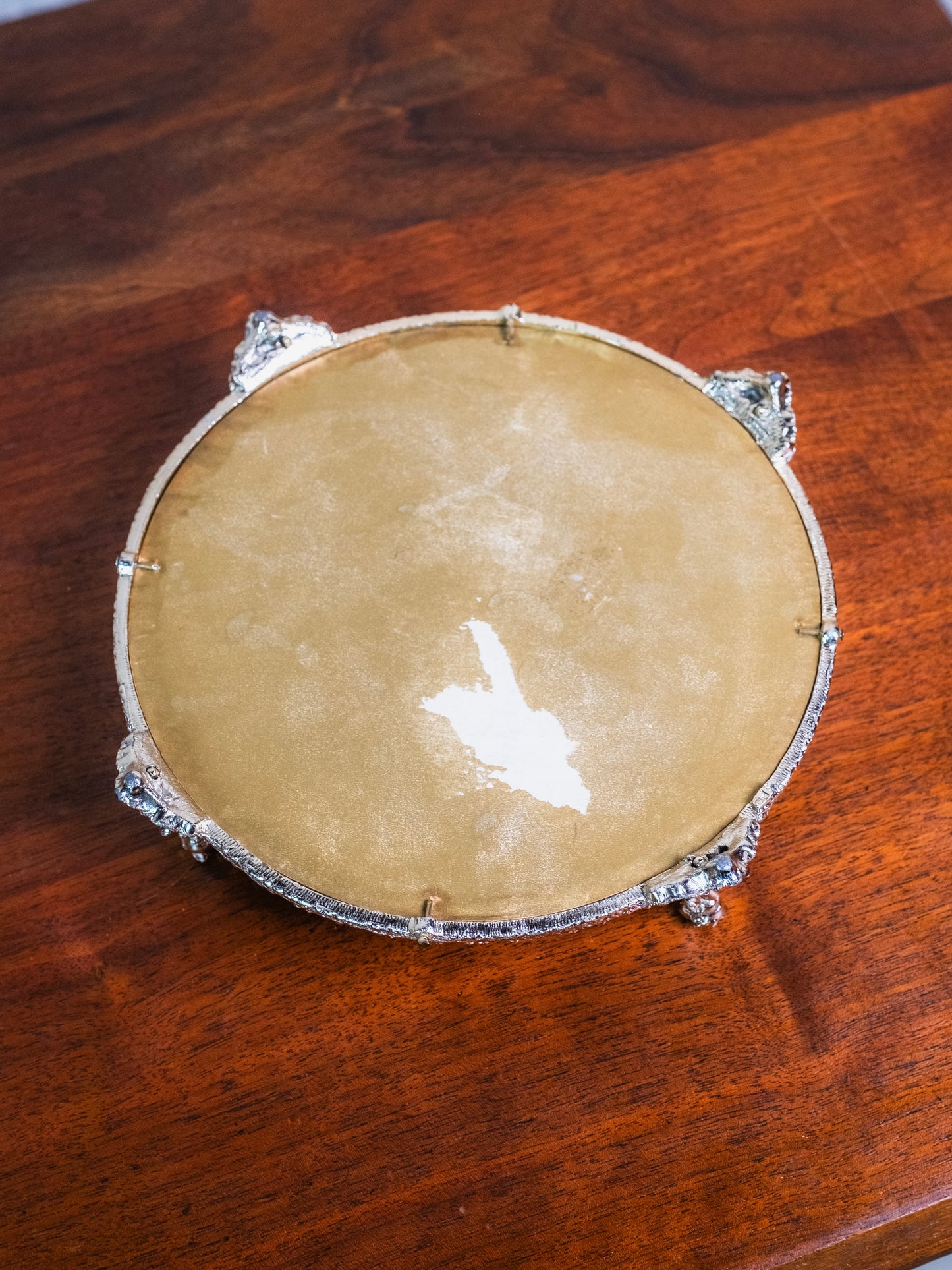 Vintage 1950s Silver Cherub Mirrored Vanity Tray