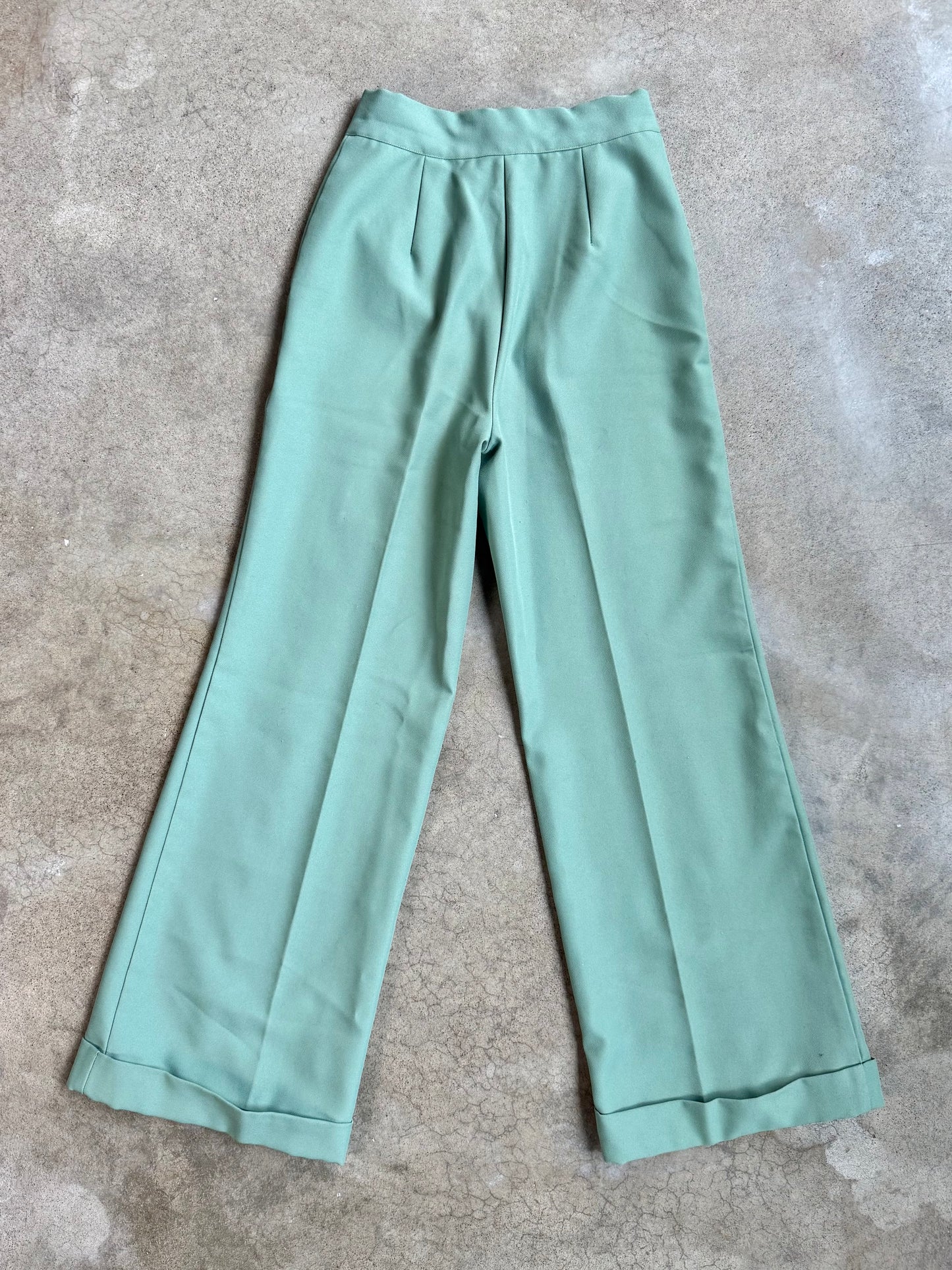 Vintage 1970s Paul Harris Mint Green Cuffed Wide-Leg Trousers | Waist 26”