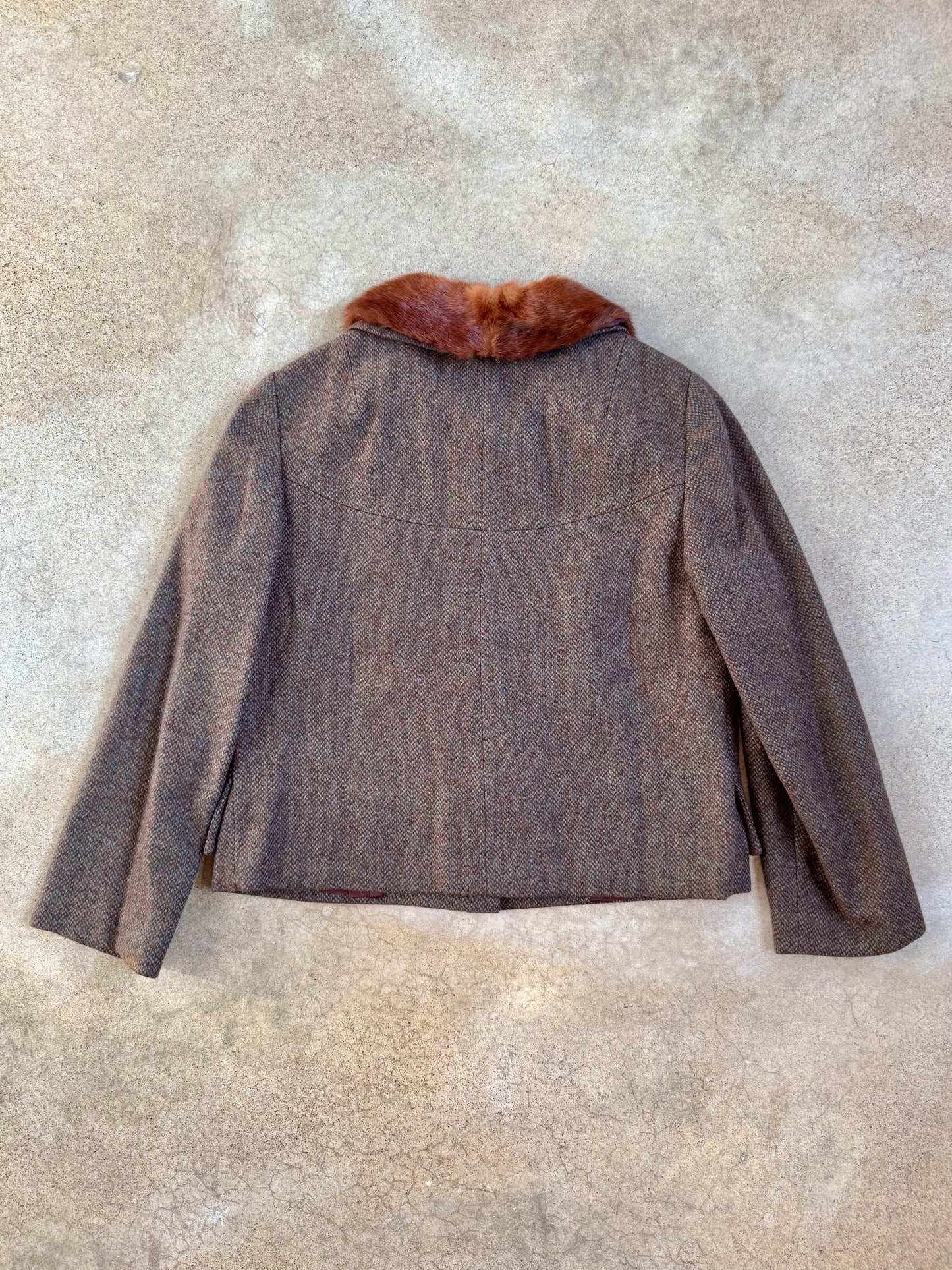 Vintage 1950s/60s Brown Wool Skirt Suit w/ Genuine Fur Collar | XS