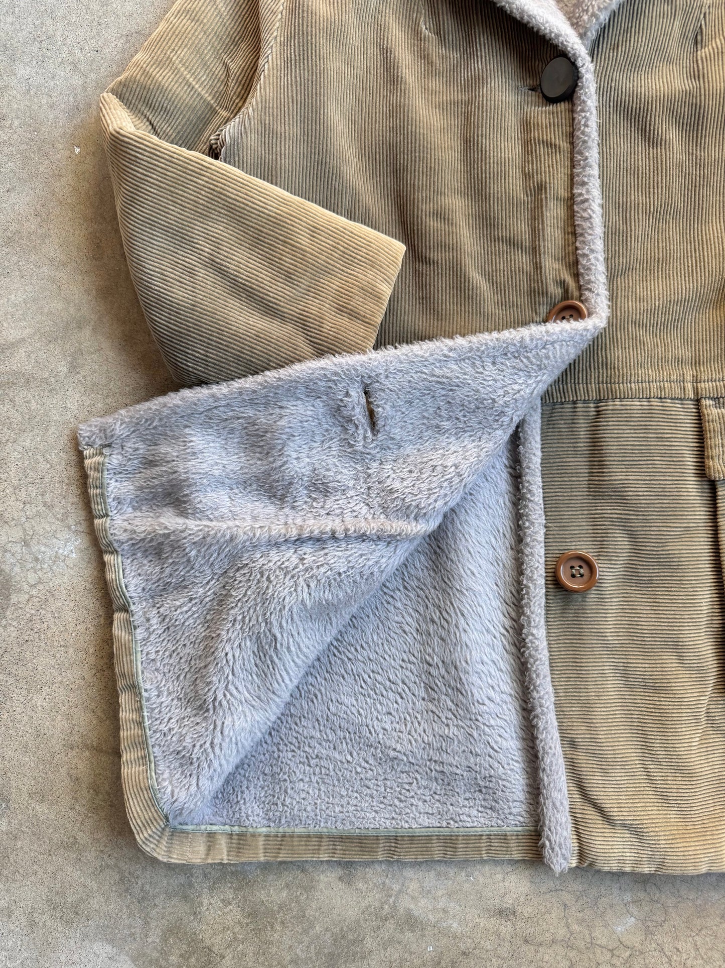 Vintage 1960s Sears Faux Fur Lined Corduroy Hooded Jacket | Medium