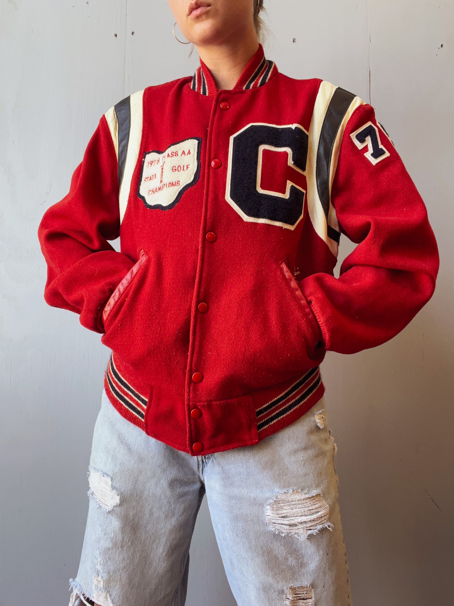 Vintage 1978-79 Red 100% Wool State Golf Championship Letterman Jacket