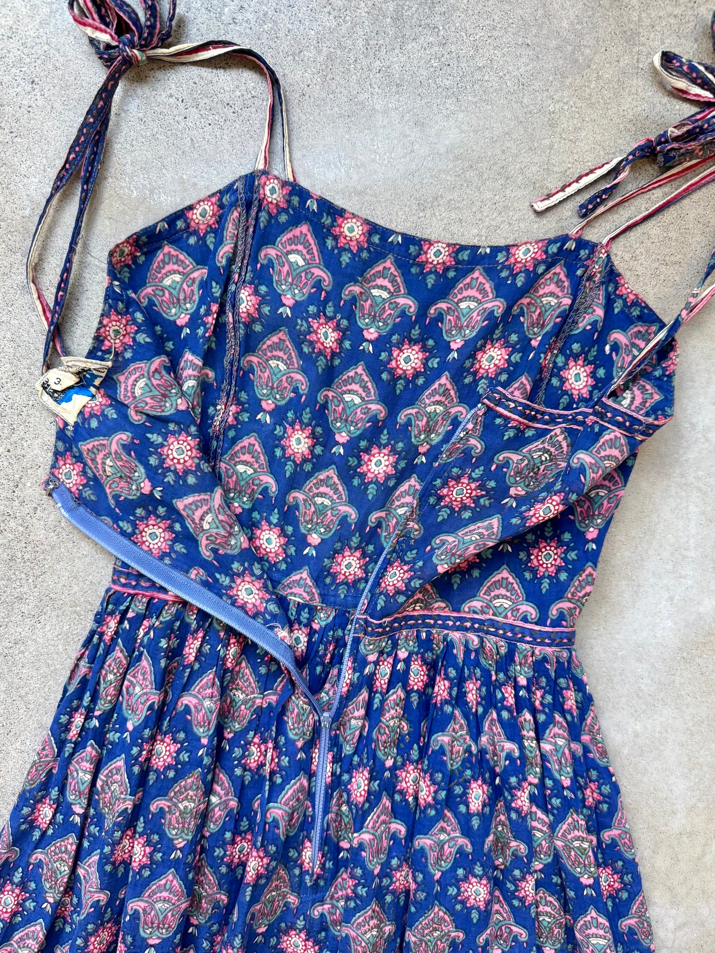 Vintage 1970s Adini Indian Block Print Cotton Gauze Summer Dress | XS
