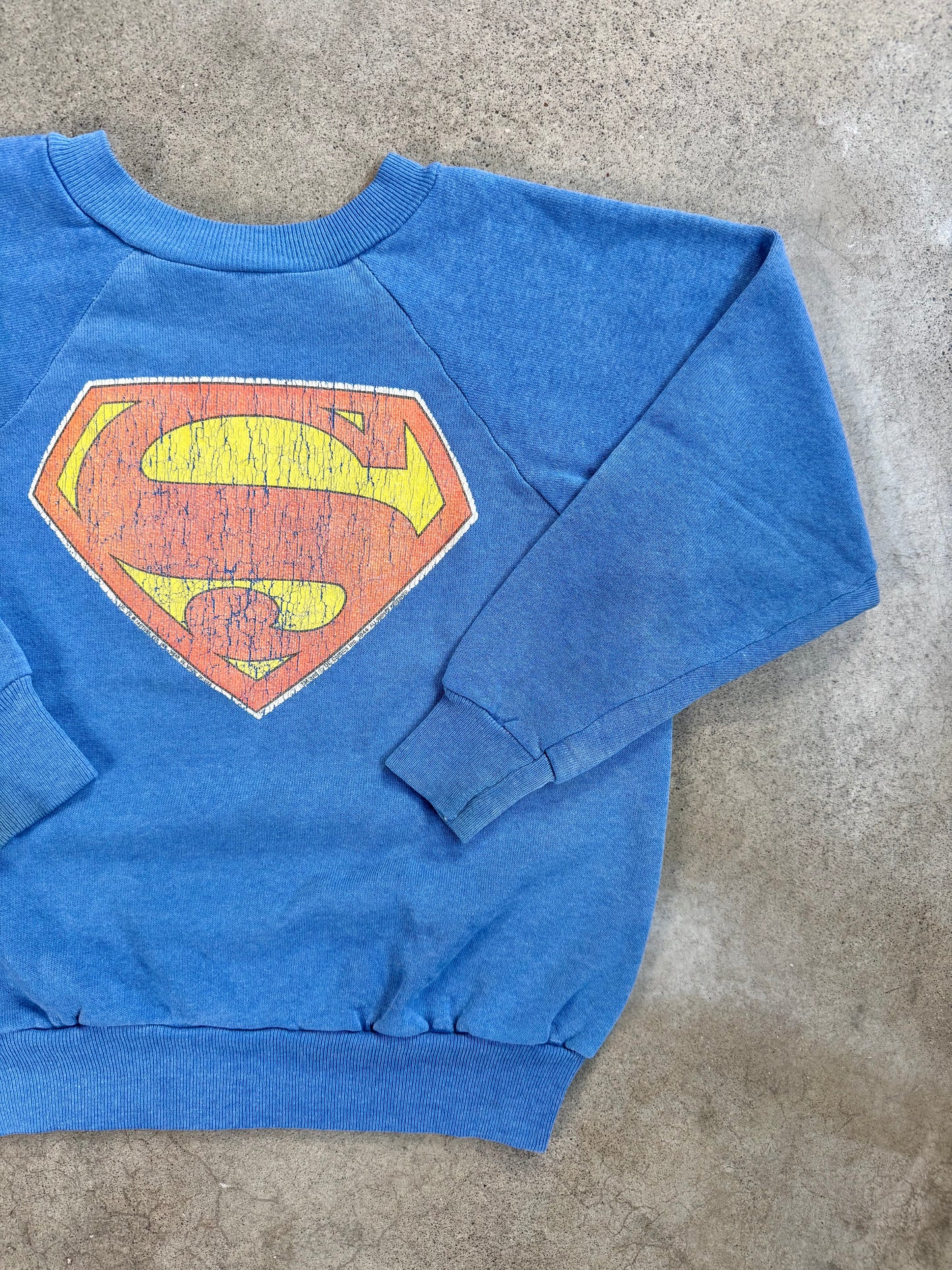 Vintage 1980s Blue Superman Graphic Raglan Sweatshirt | Youth L