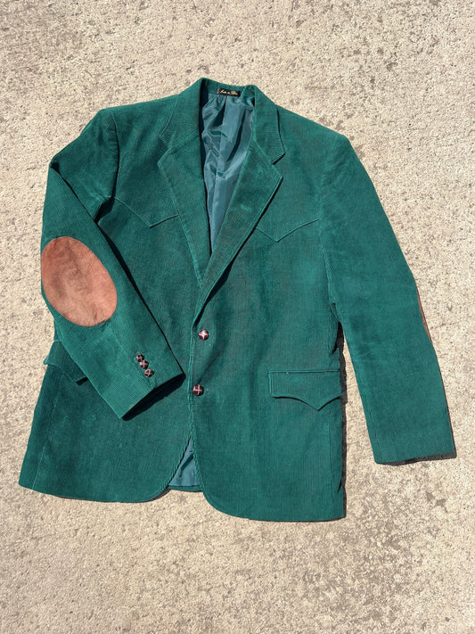 Vintage 1980s Circle S Green Corduroy Suede Elbow Patch Blazer | 44R