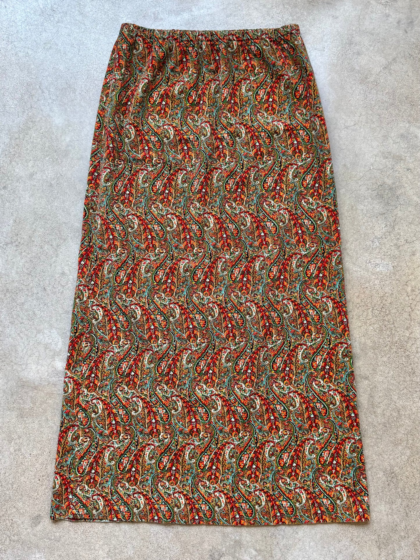 Vintage 1980s Beverly Paige Paisley Velvet Maxi Skirt | Large