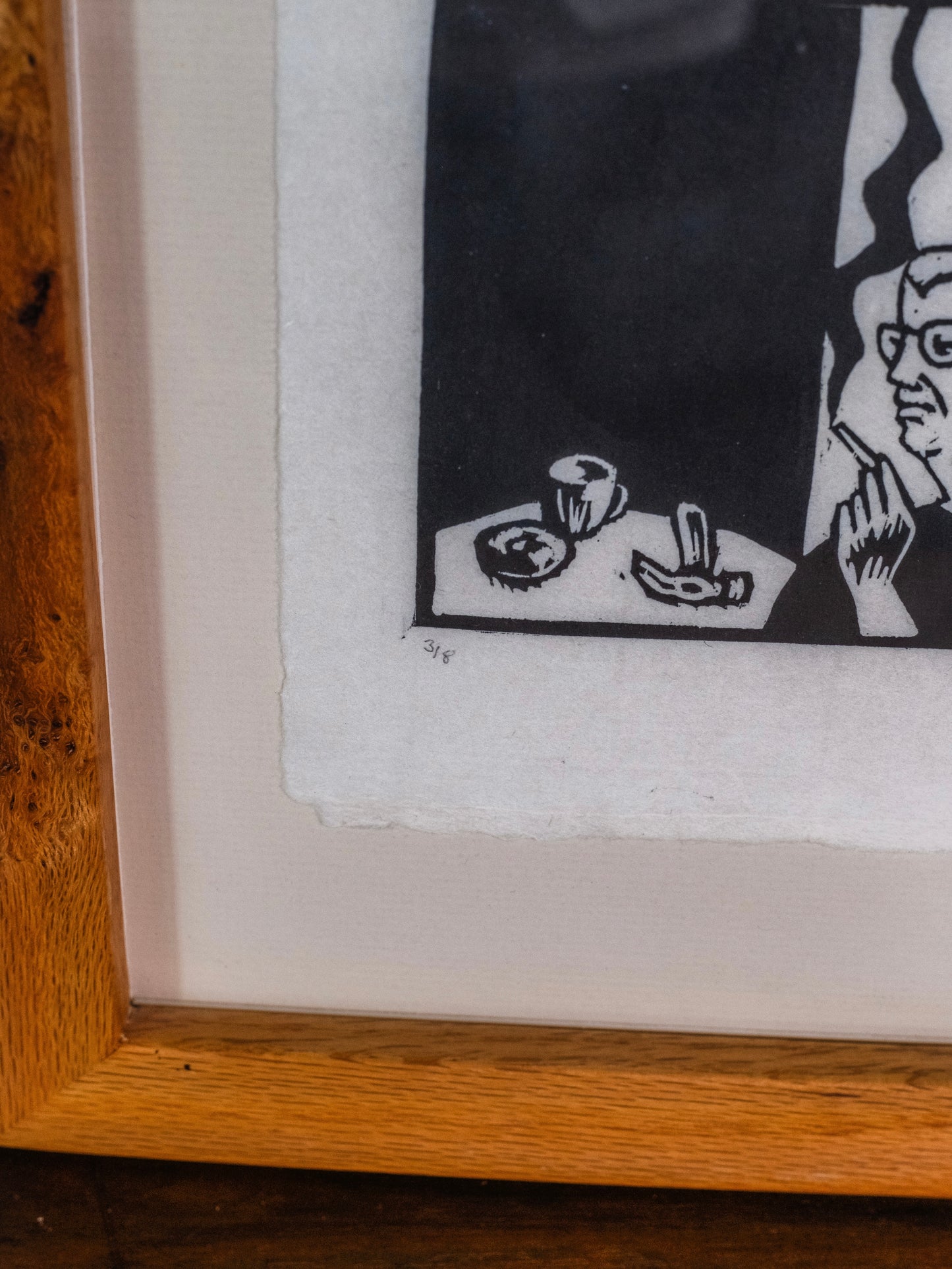 Vintage Framed "Smoking Man" Ink Drawing Artwork | Signed
