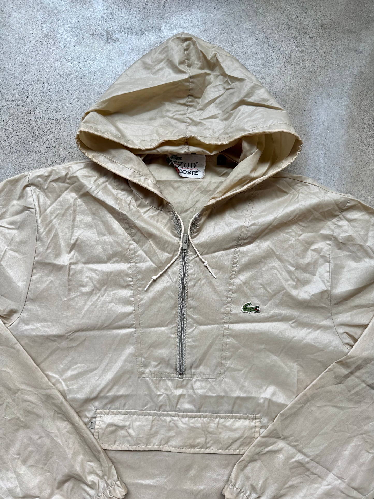 Vintage 1980s Izod Lacoste Tan Quarter-Zip Pullover Windbreaker | Large
