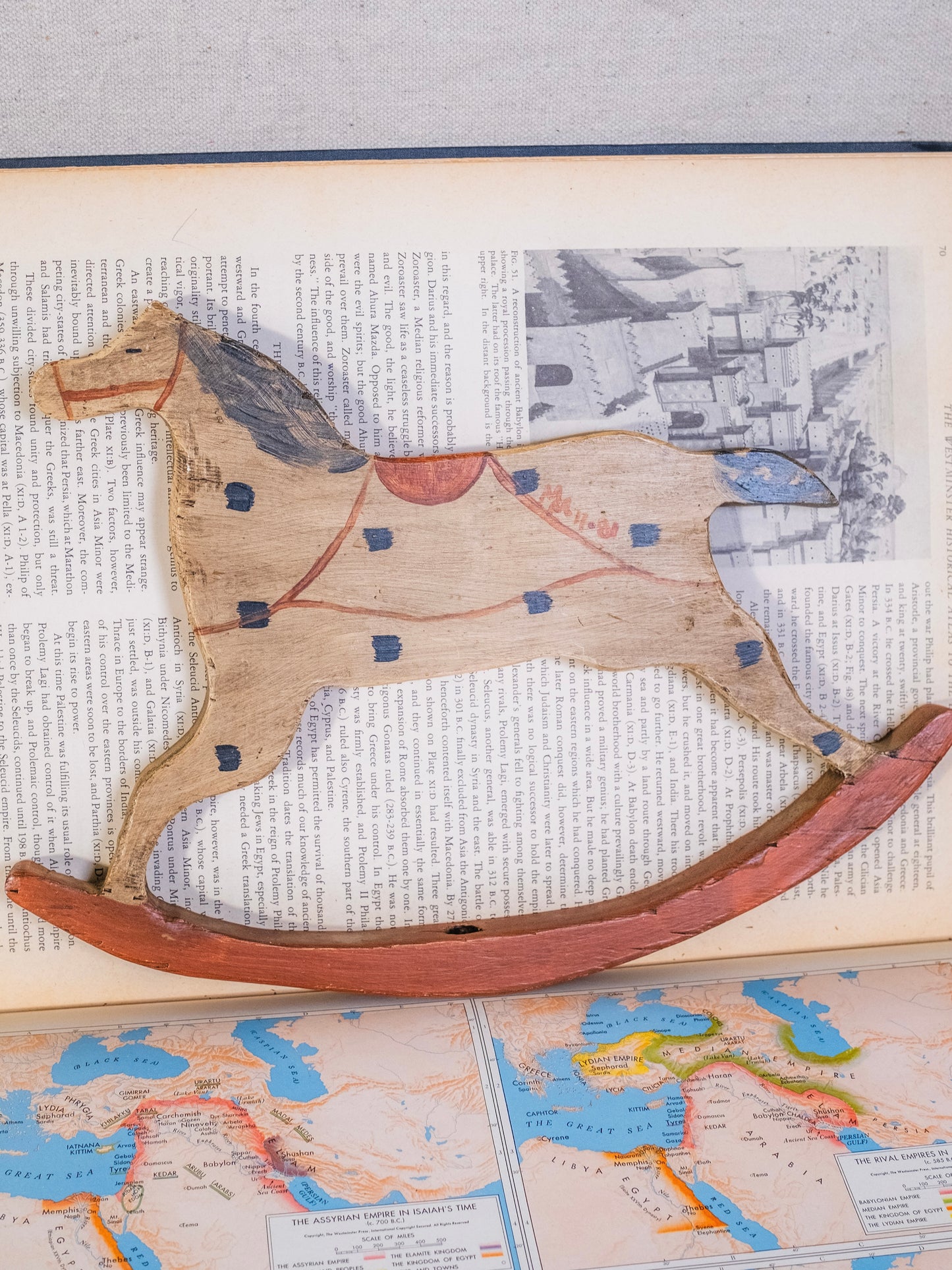 Vintage 1980s Handmade Painted Wood Folk Art Rocking Horse