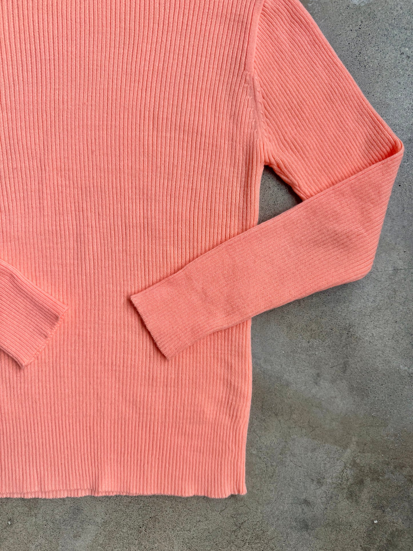 Vintage 1970s Mardi Sherbet Orange Rib Knit Turtleneck | Large