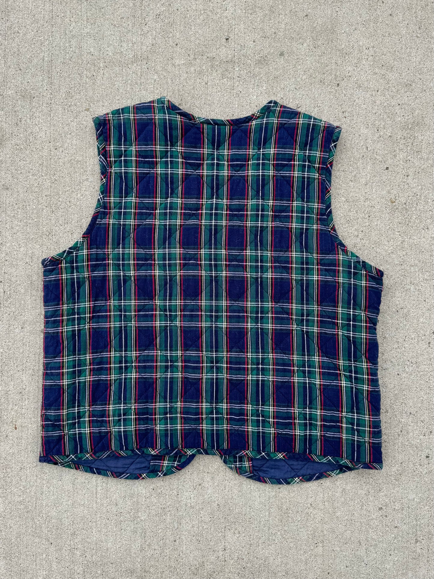 Vintage 1990s Casey & Max Plaid Quilted Cotton Zip-Up Vest | XL