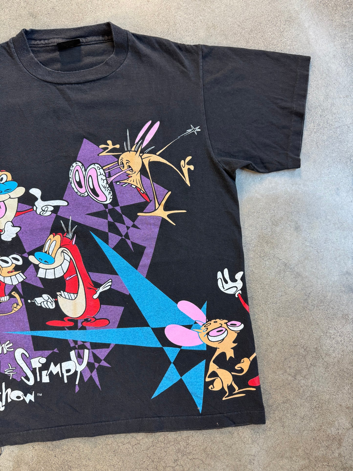 Vintage 1992 Nicktoons The Ren & Stimpy Show Two-Sided Graphic Tee | Large