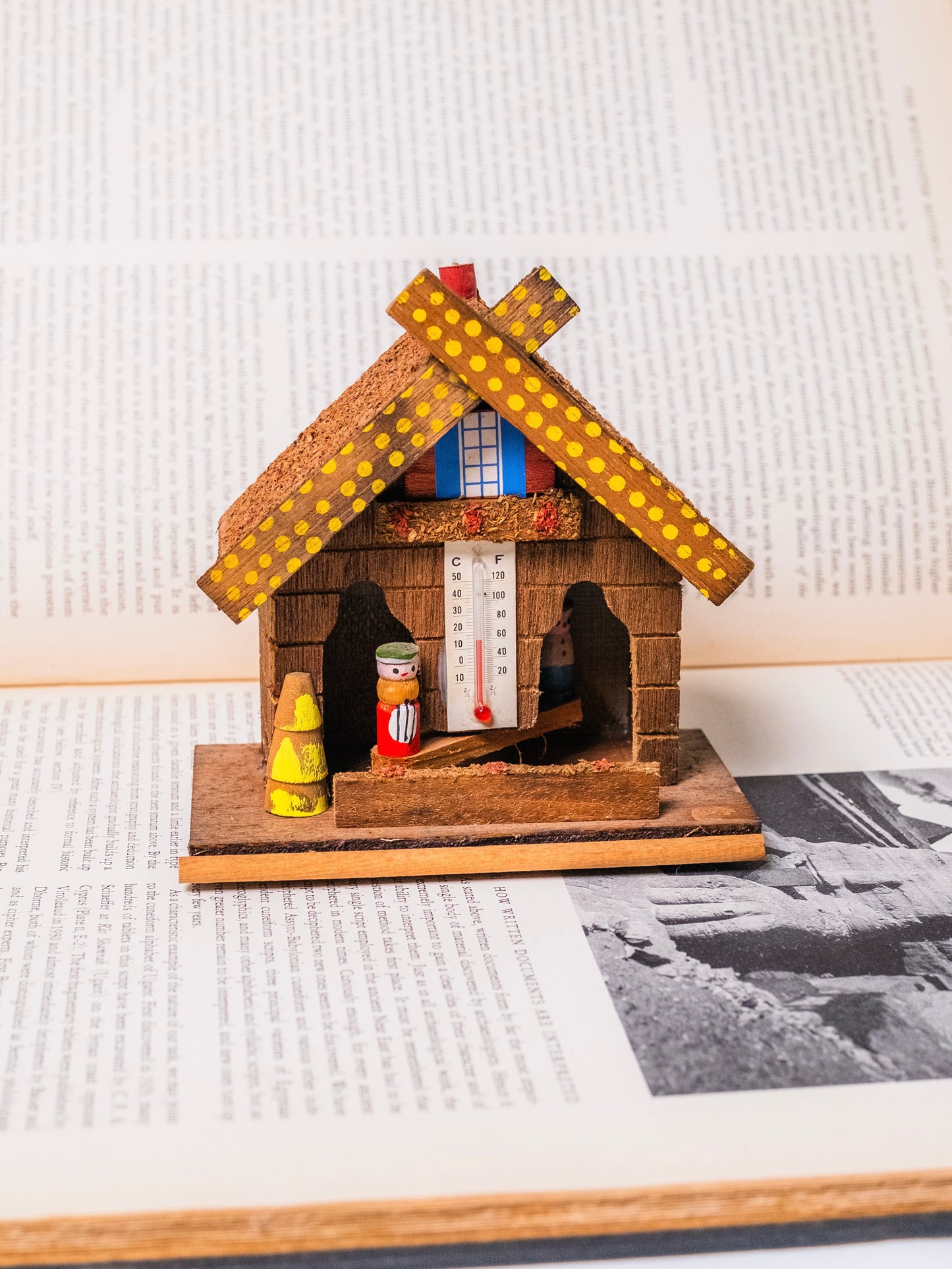 Vintage 1960s Folk Swiss Couple Wood Thermometer