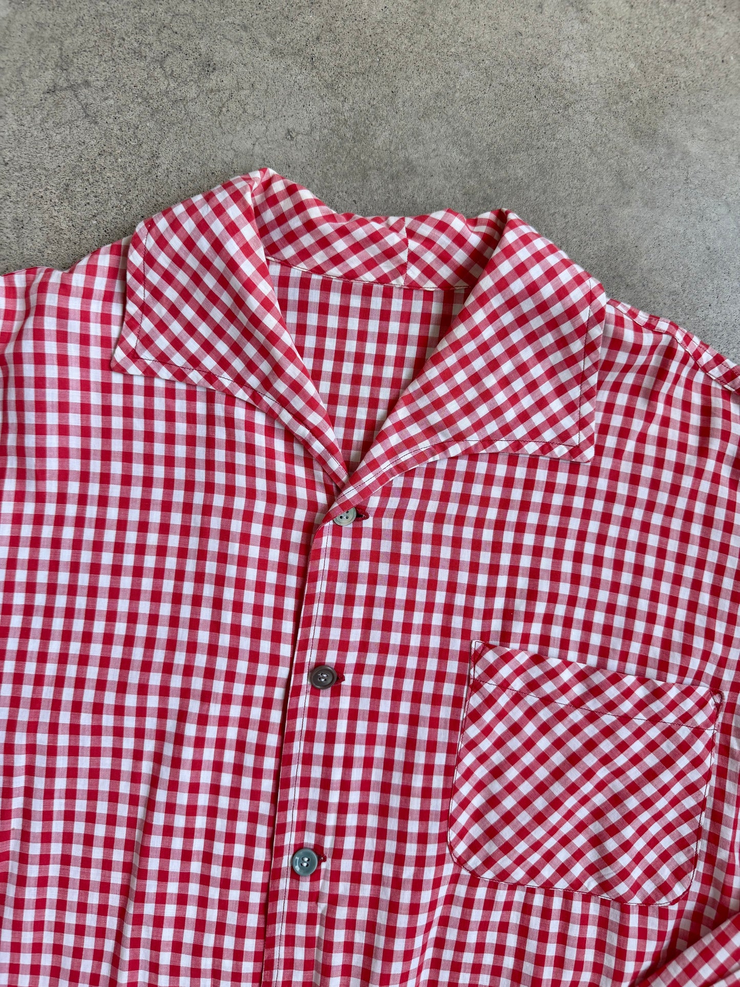 Vintage 1950s Red Gingham Button-Up Shirt | XXL