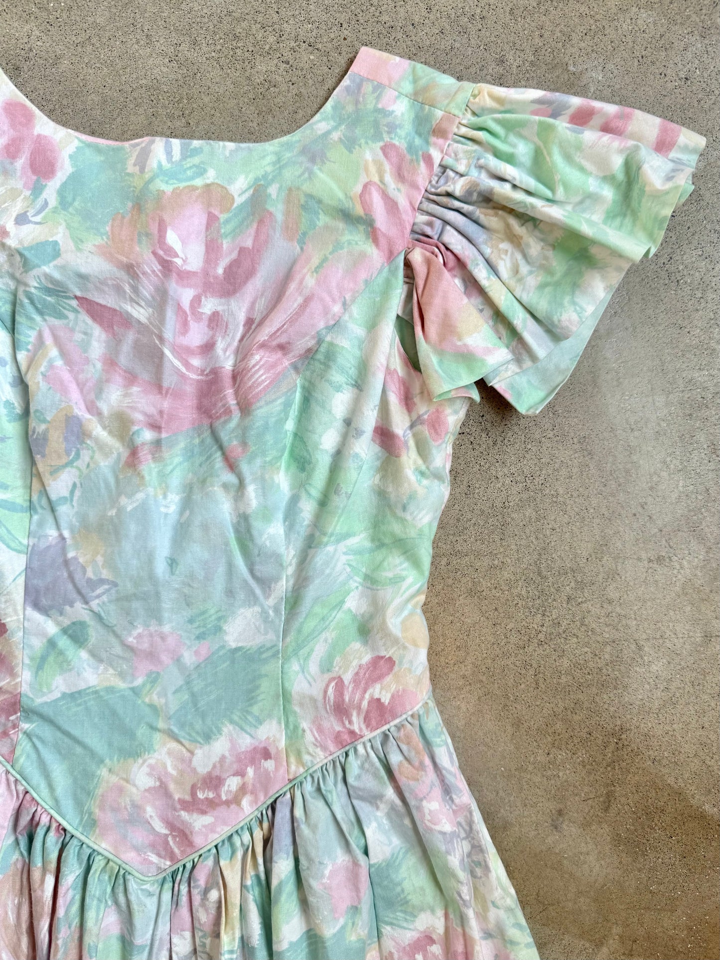Vintage 1980s JCPenney Pastel Floral Puff Sleeve Formal Dress | Small