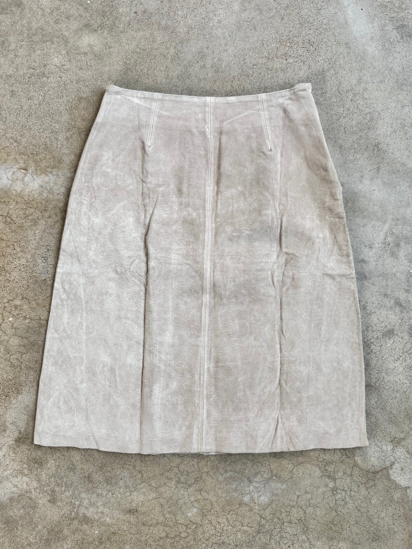 Vintage 1990s Randolph Duke Floral Embroidered Suede Leather Skirt | Waist 27”