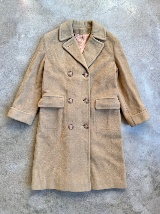 Vintage 1960s Tan Camel Hair Wool Trench Coat | Small