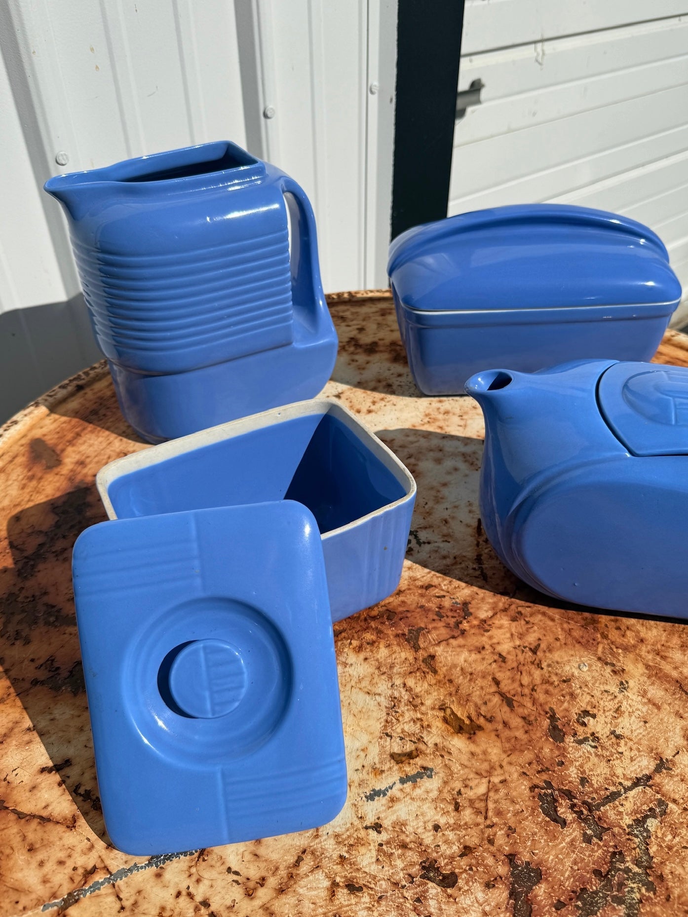 Vintage 1930s Hall China Co. Westinghouse Blue Refrigerator Dish Set