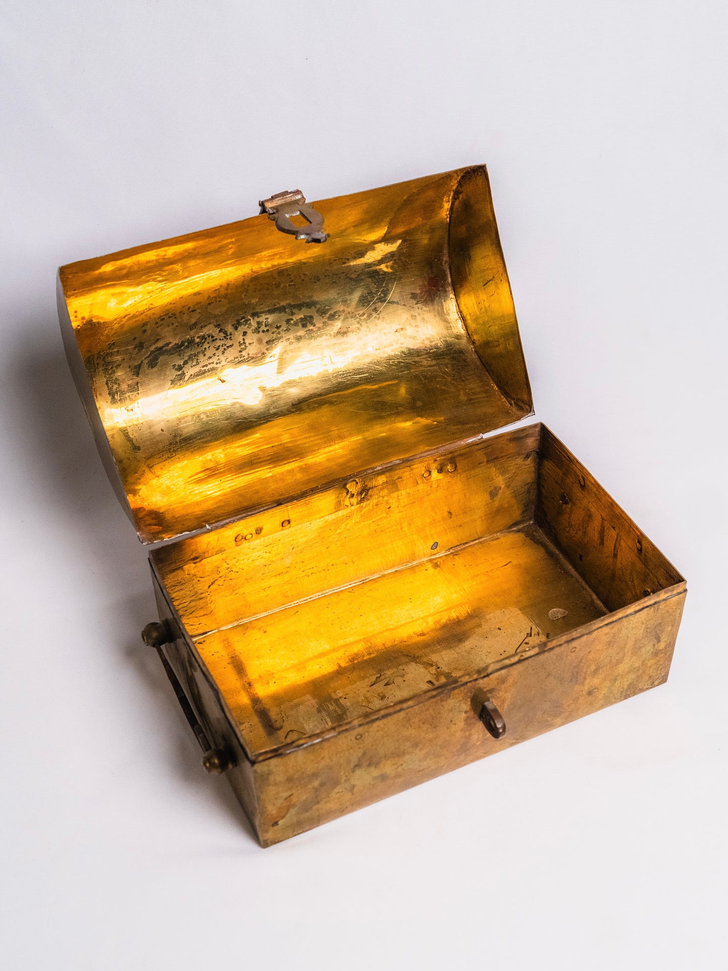 Vintage 1950s Solid Brass Hinged Casket Box