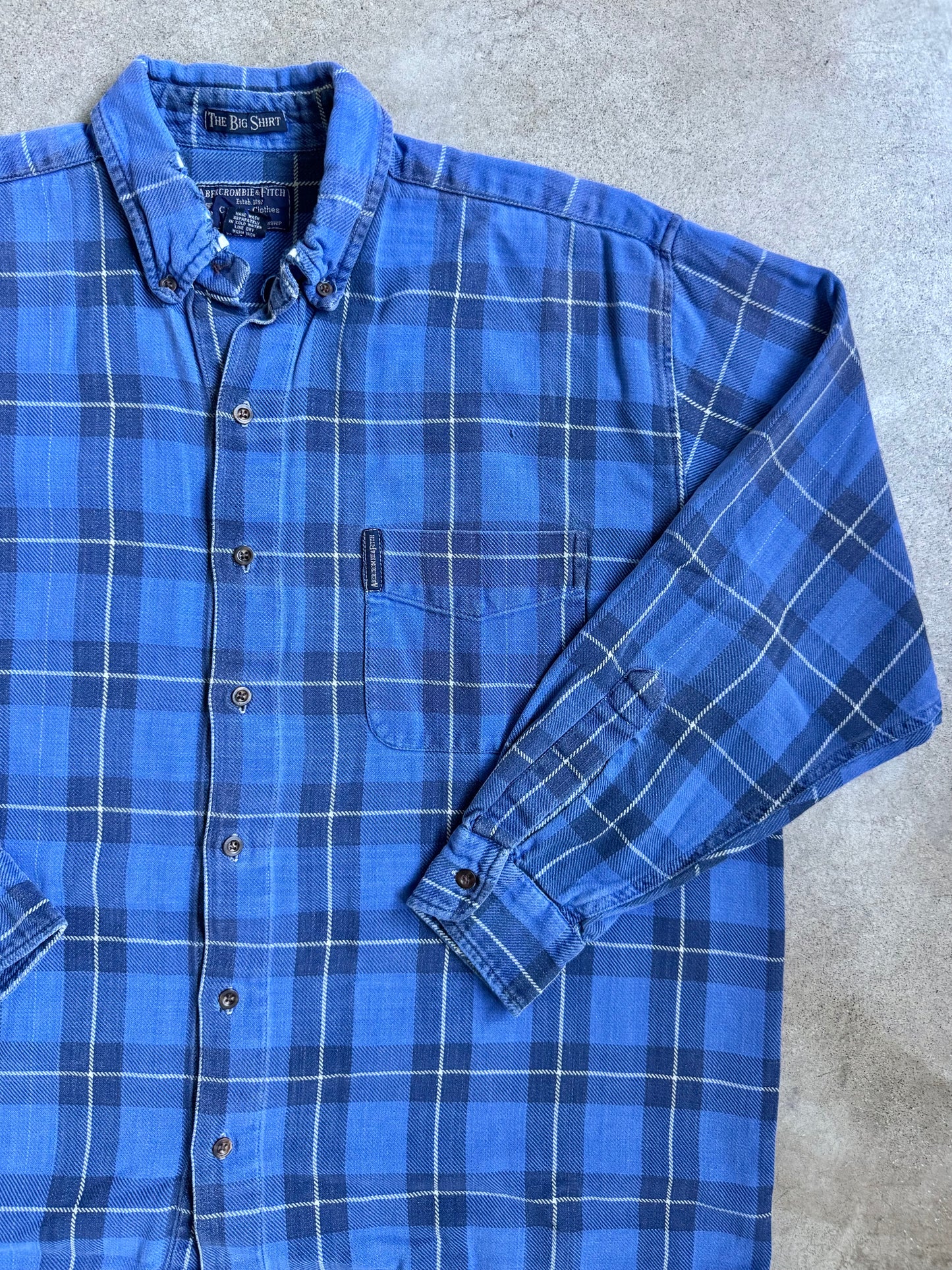 Vintage 1990s Abercrombie & Fitch “The Big Shirt” Blue Plaid Cotton Flannel | Large