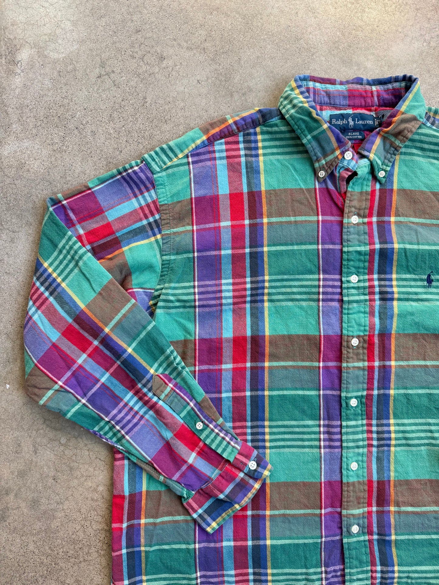 Vintage 1990s Ralph Lauren “Blake” Plaid Cotton Button-Down Shirt | XL