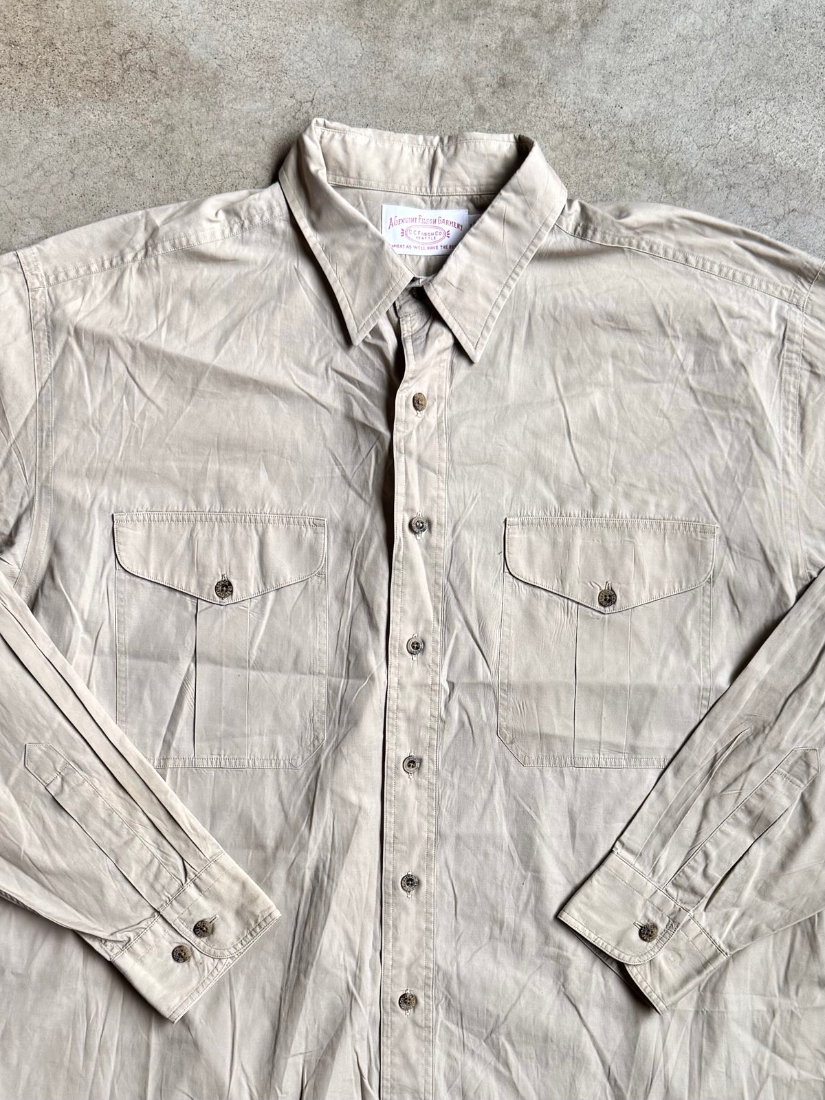 Vintage 1990s Filson Beige Khaki Cotton Utility Shirt | XXL