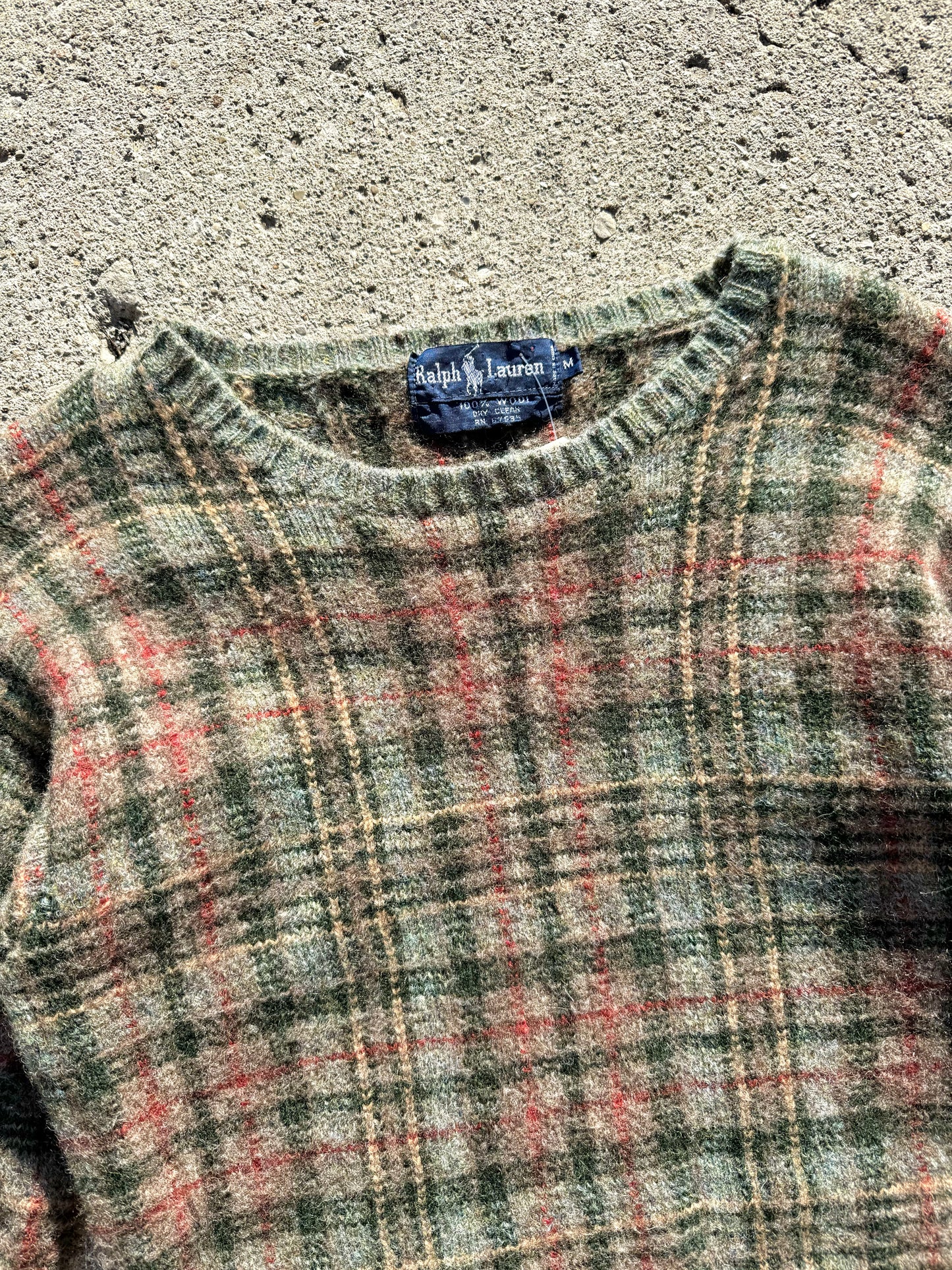 Vintage 1980s Ralph Lauren Plaid Wool Sweater | Medium