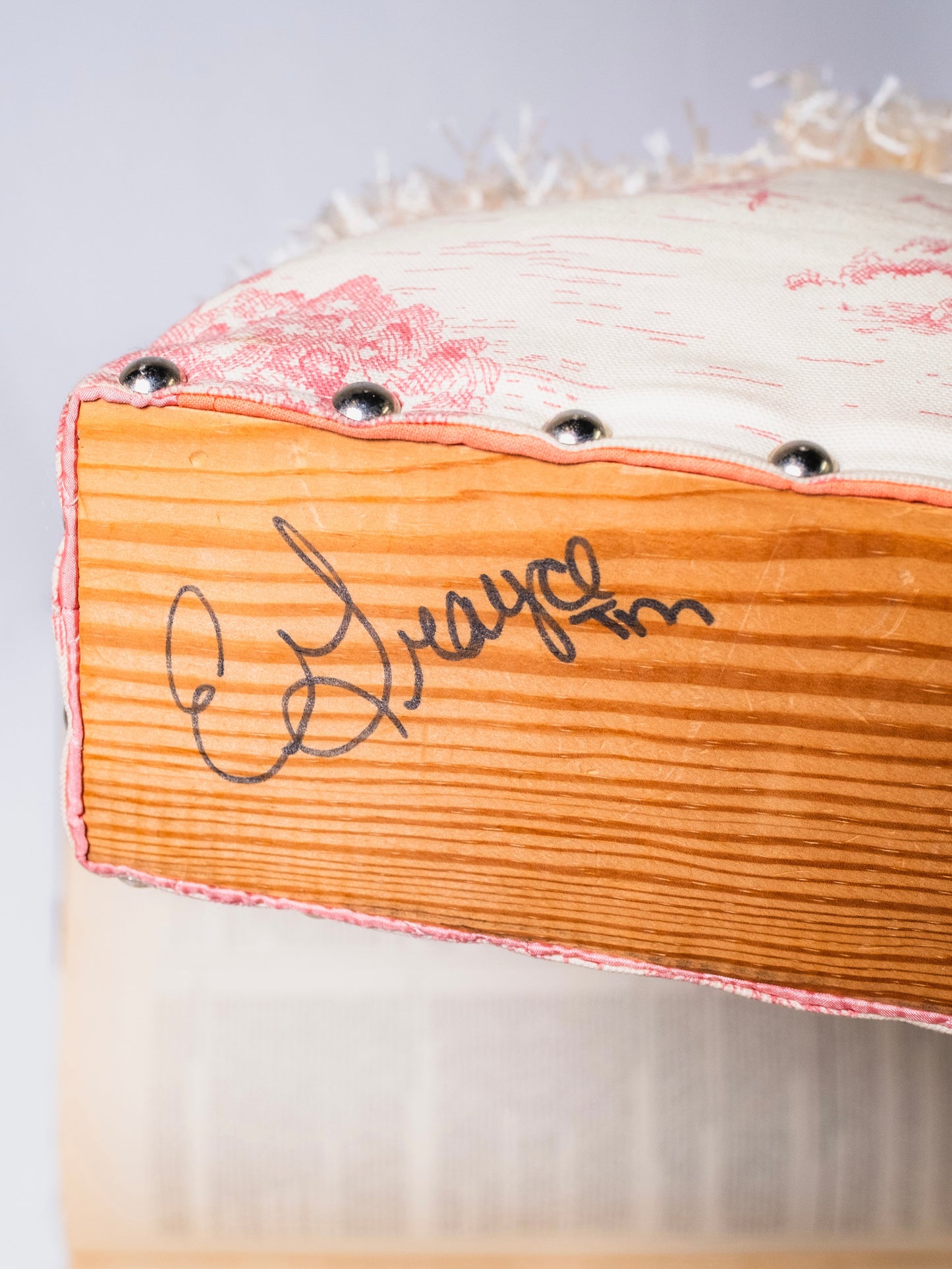 Vintage 1980s Handmade Pink & White Toile Print Purse | Signed