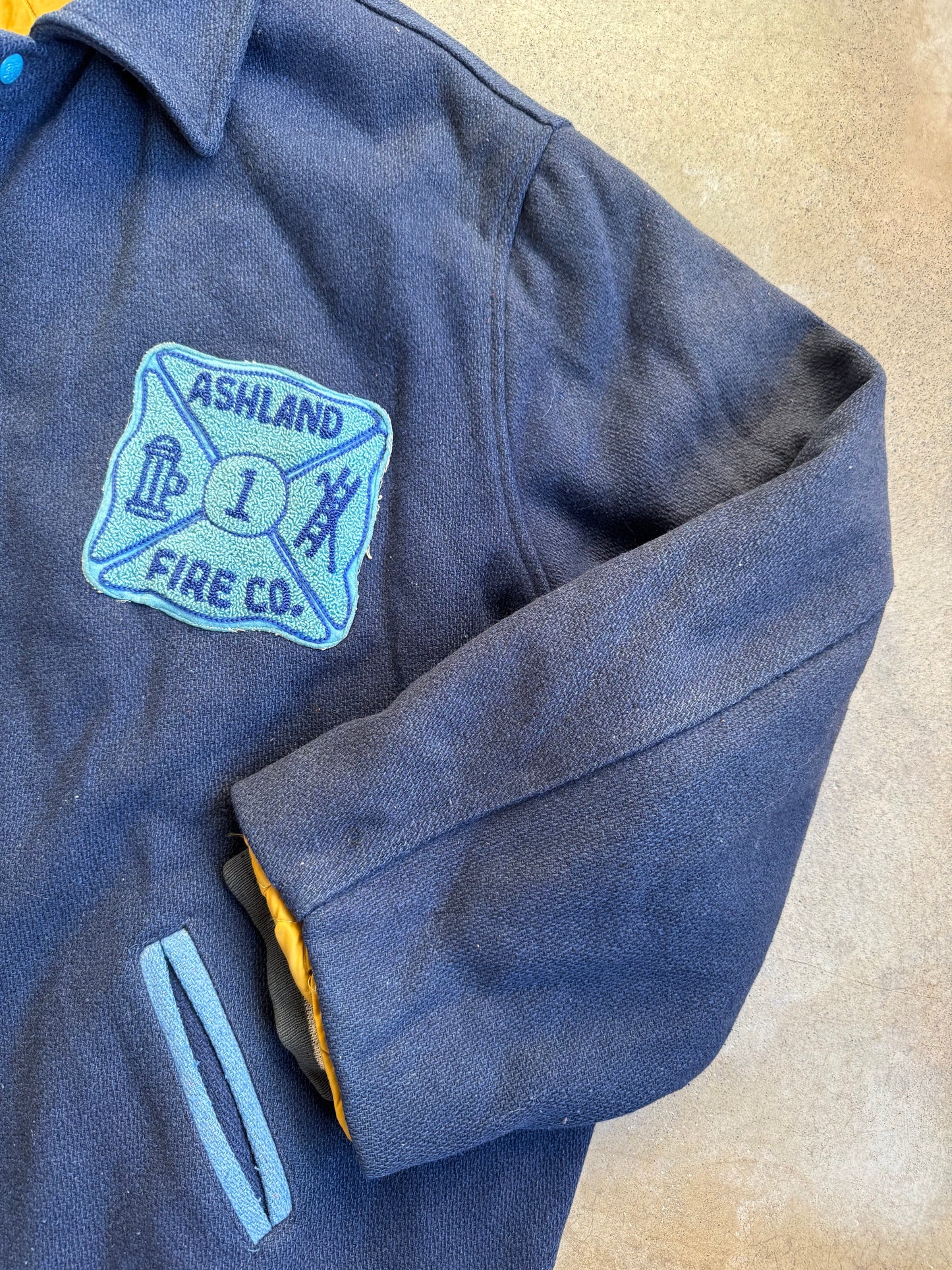 Vintage 1950s Blue Wool Ashland Fire Co. "David" Chainstitch Jacket | 4XL