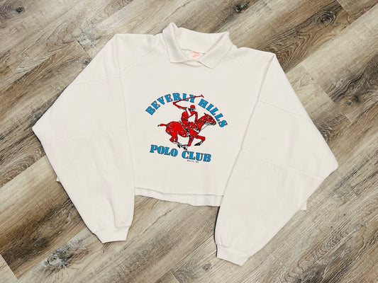 Vintage 1980s Beverly Hills Polo Club Collared Cropped Sweatshirt | 2X