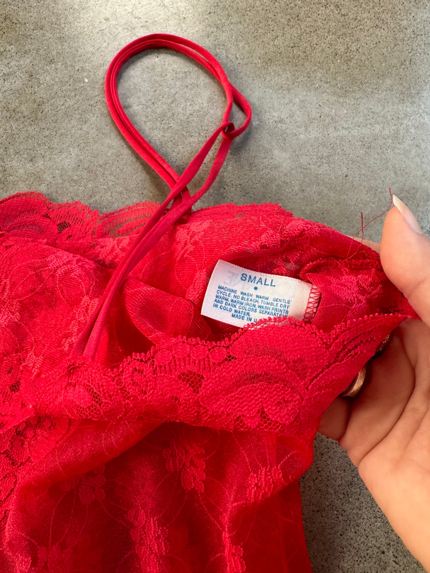 Vintage 1980s Lorraine Red Lace Lingerie Slip | Small