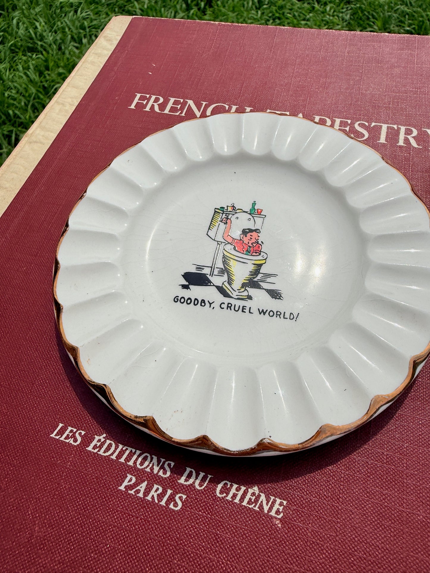 Vintage 1950s "Goodbye, Cruel World" Ceramic Ashtray