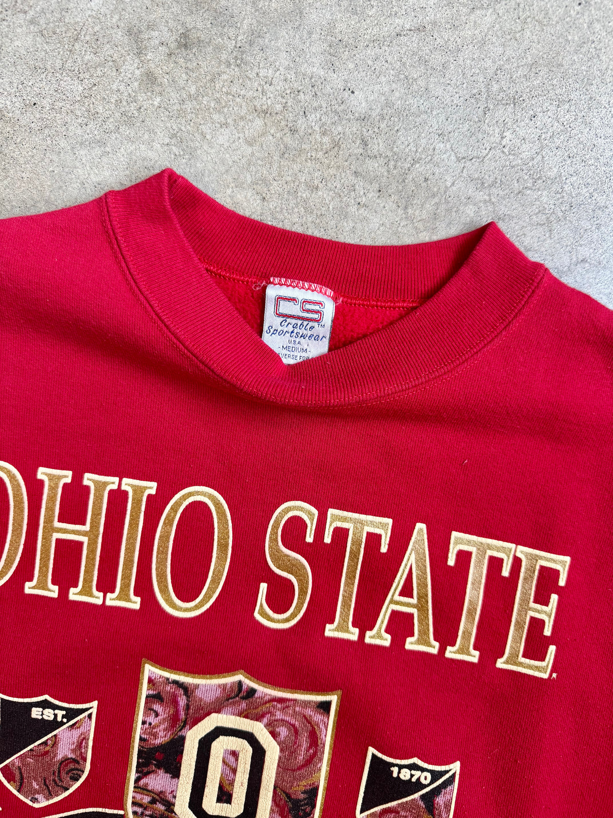 Vintage 1992 Crable Sportswear Red Ohio State Crest Graphic Sweatshirt | Medium