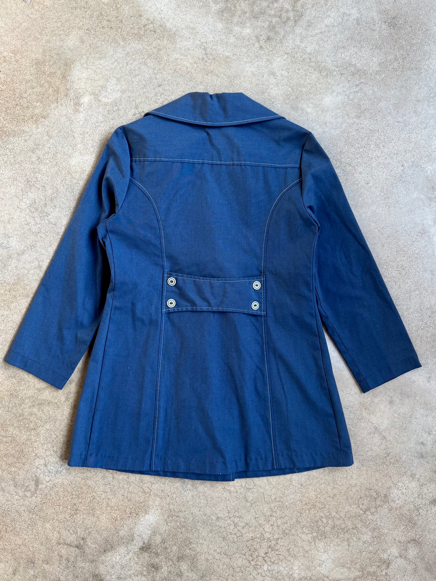 Vintage 1960s Navy Blue Double-Breasted Short Trench Coat | Medium