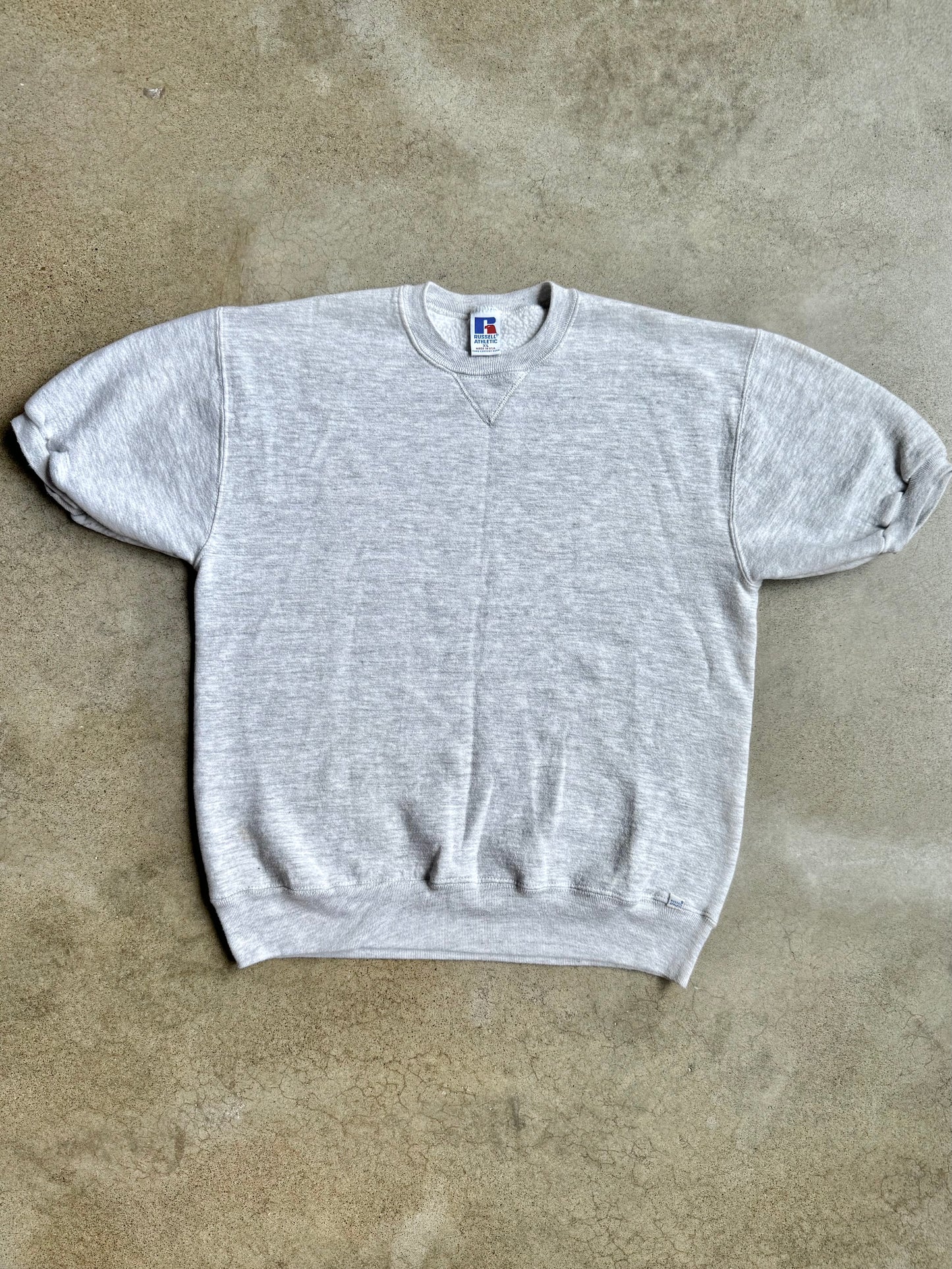 Vintage 1990s Russell Athletic Heather Grey Short Sleeve Sweatshirt | XL