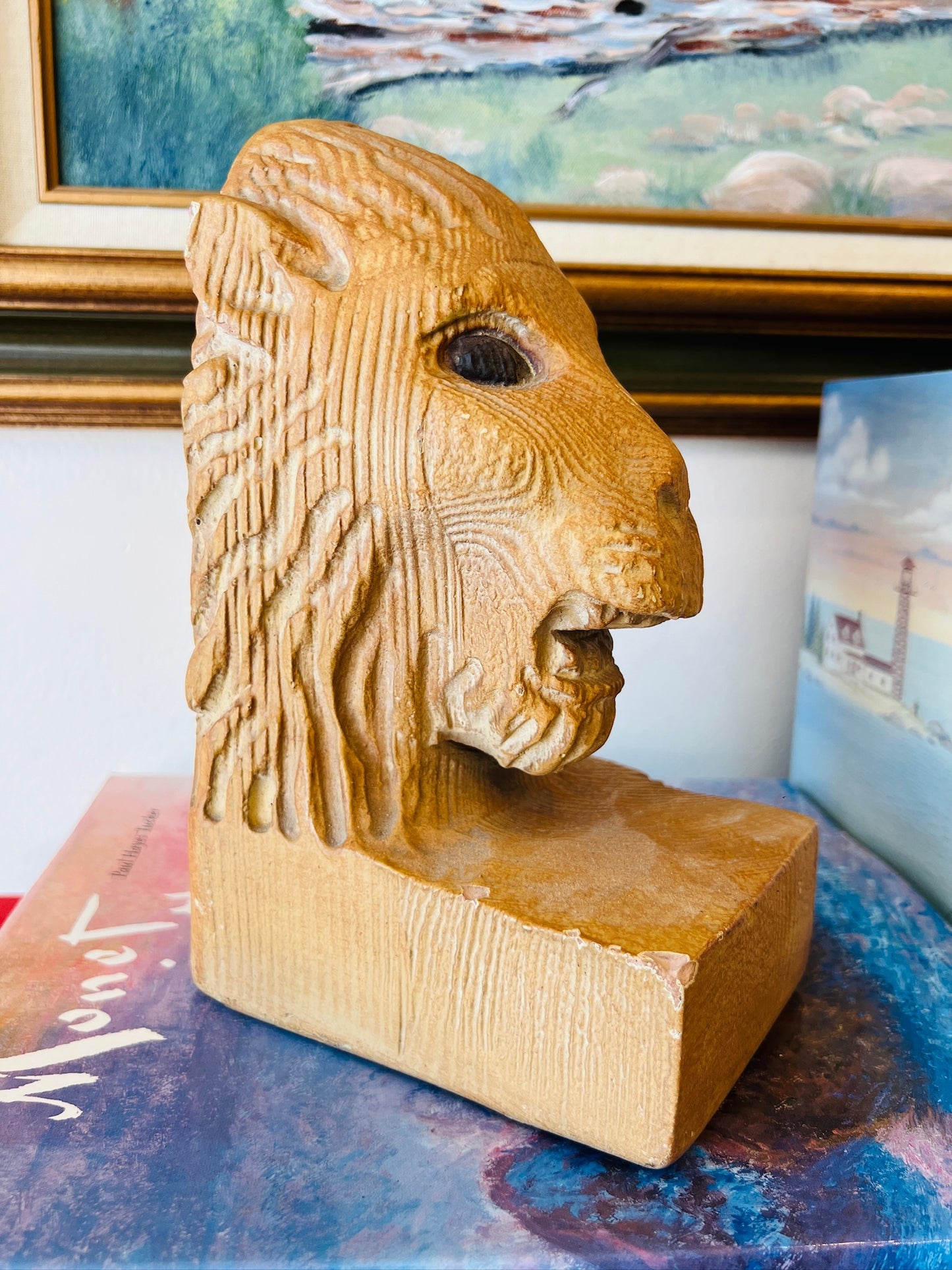 Vintage 1960s Lion Head Bookend