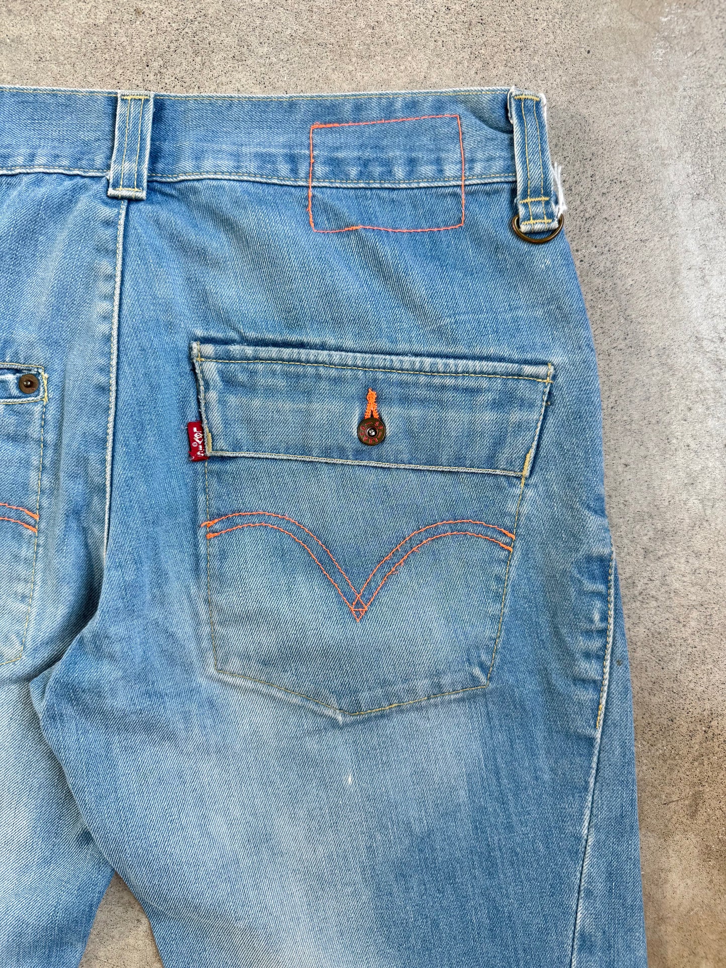 Vintage Y2K Levi's Engineered Orange Stitch Twisted Leg Jeans | Waist 30”