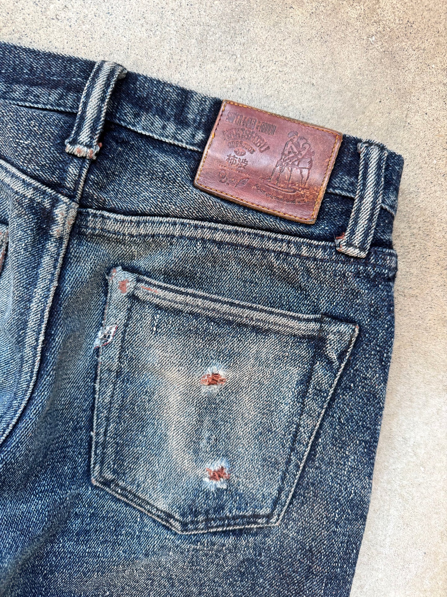Pure Blue Okayama Denim Japanese Selvedge 18oz Kakishibu Faded Jeans | Waist 30”