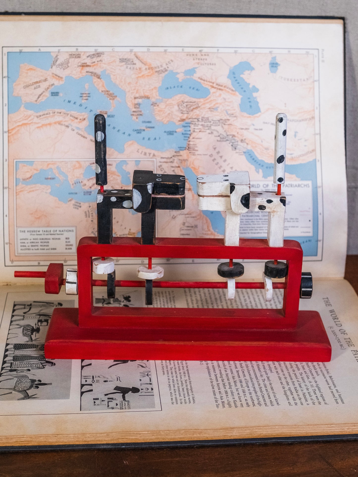 Vintage Wooden Spotted Dog Automata