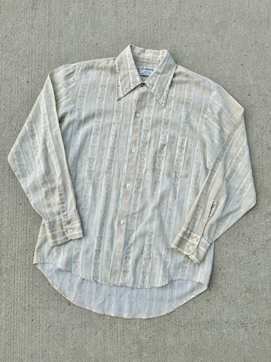 Vintage 1960s/70s Newberry Neutral Printed Dress Shirt | Medium